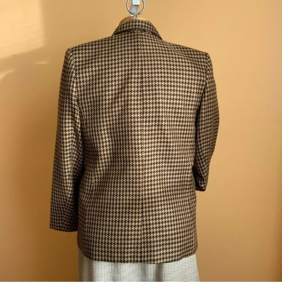 VINTAGE Brown/Tan Houndstooth Structured Blazer Size 10 - Picture 5 of 14